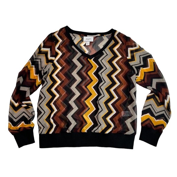Missoni Women's Long Sleeve V-Neck Sheer Multicolor Chevron Top Size Med - Picture 1 of 6